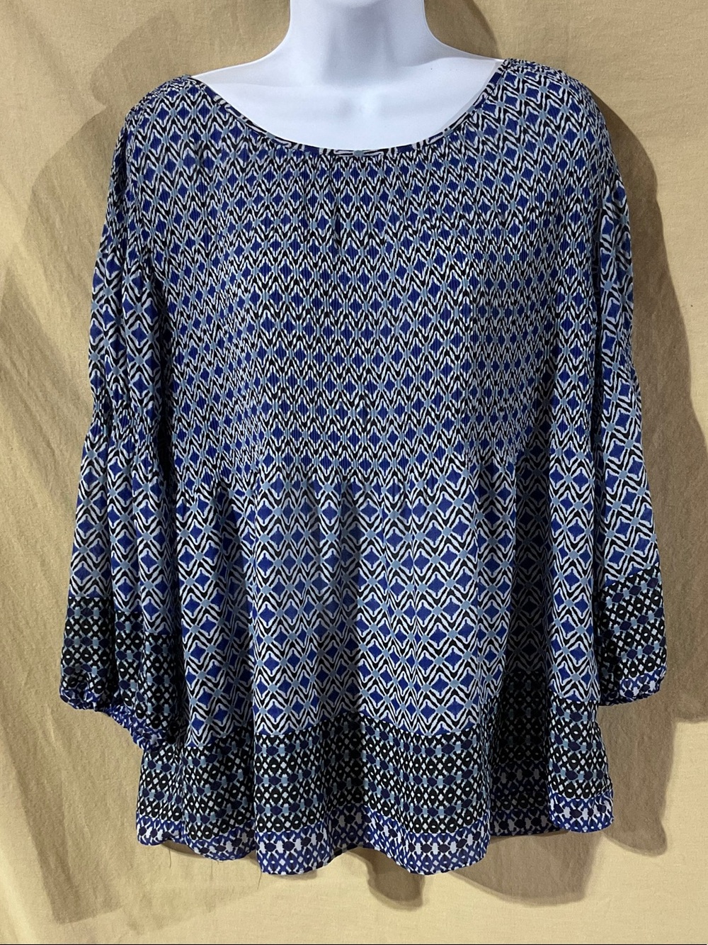 Floral & Ivy Size L Relaxed Blue Geo-Print Tunic Top